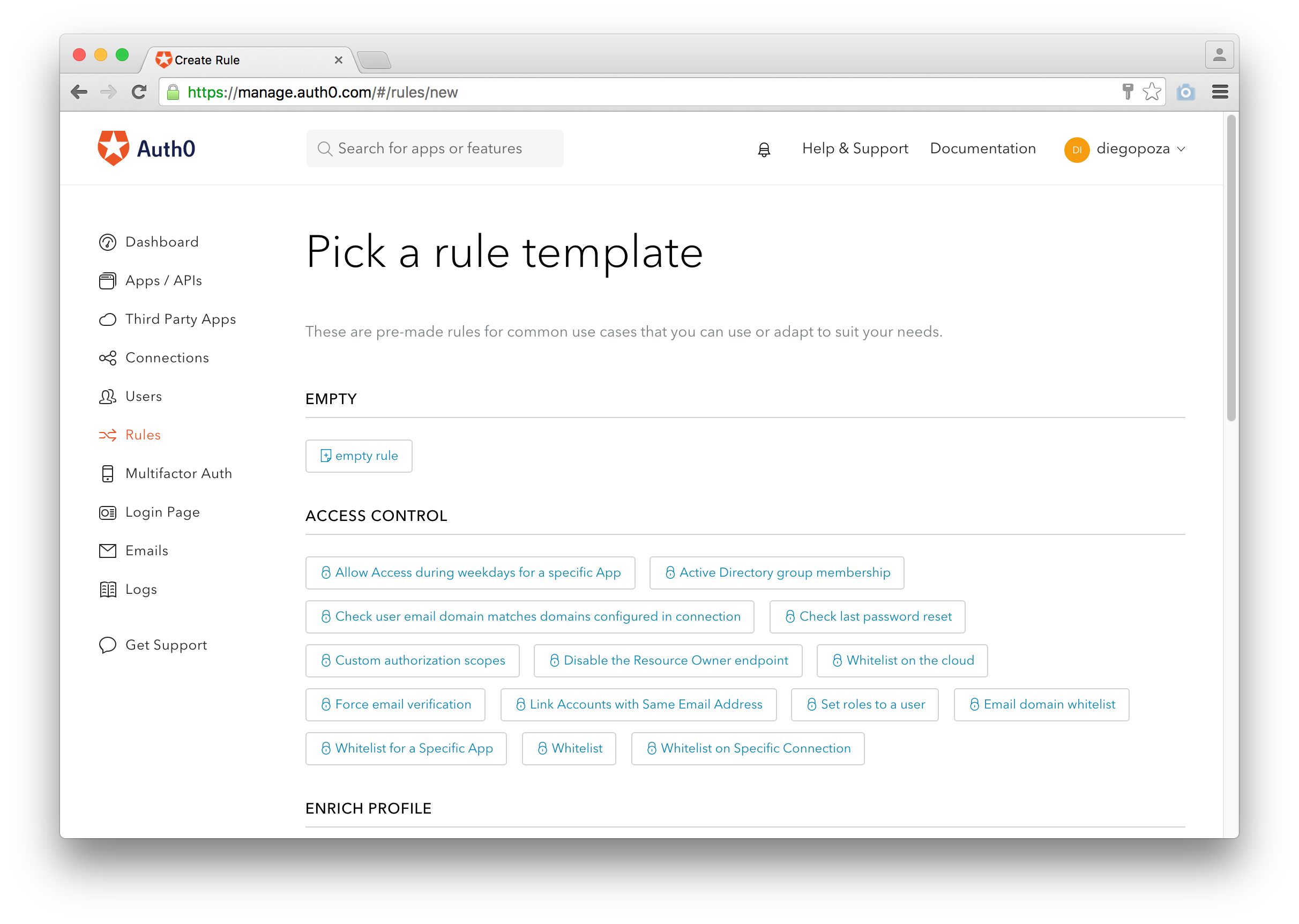 Creating a new rule using templates