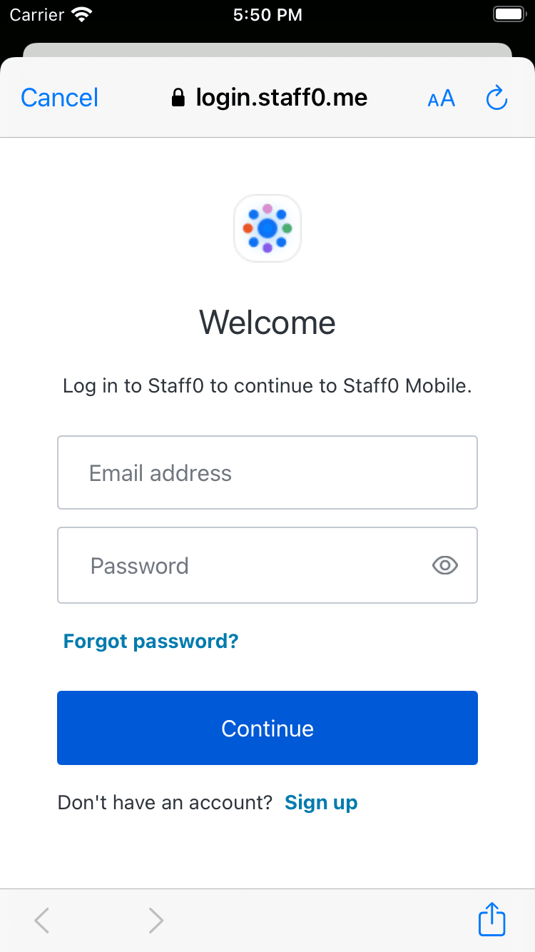 Screenshot of the Universal Login page