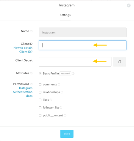 set the credentials in the dashboard - instagram follow button ios integration graph