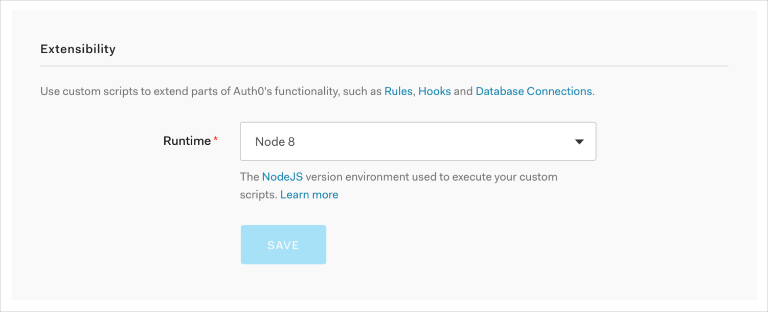 Hooks And Custom Database Social Connections We Recommend That You First Switch Your Development Tenant To The Node 8 Runtime Test Setup