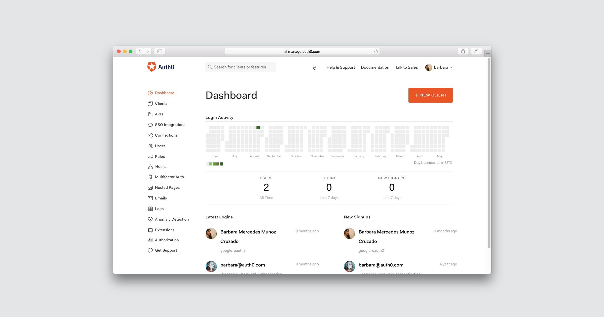 Auth0 dashboard