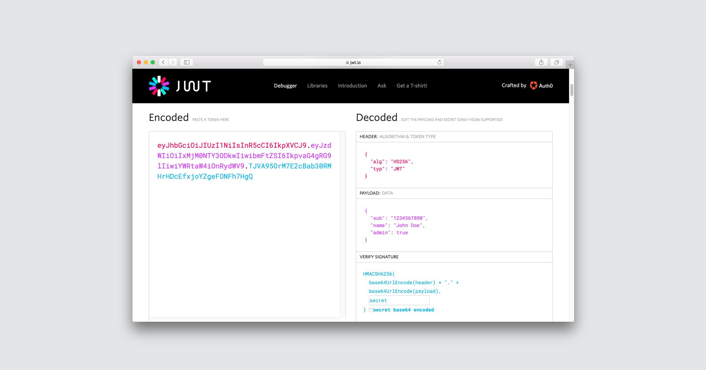 Ejemplo de token web JSON